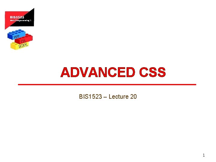 ADVANCED CSS BIS 1523 – Lecture 20 1 