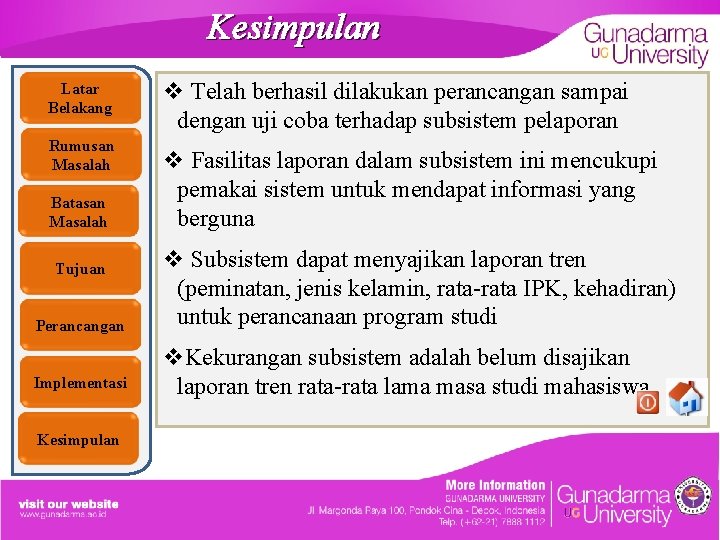 Kesimpulan Latar Belakang Rumusan Masalah Batasan Masalah v Telah berhasil dilakukan perancangan sampai dengan