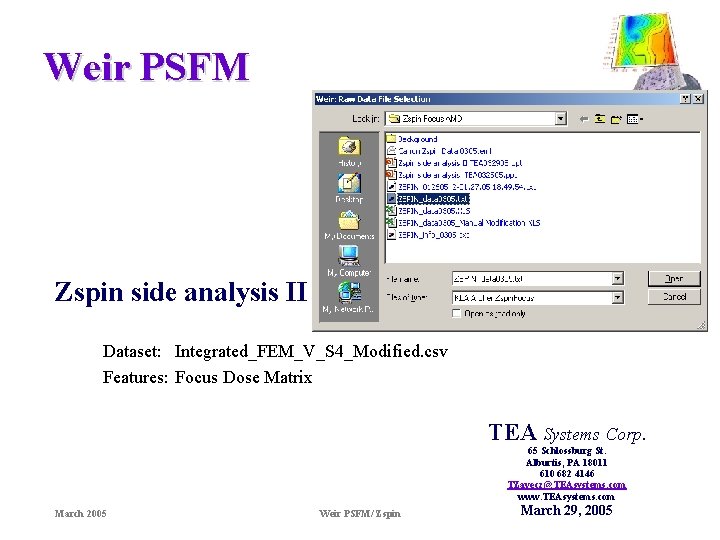 Weir PSFM Zspin side analysis II Dataset: Integrated_FEM_V_S 4_Modified. csv Features: Focus Dose Matrix