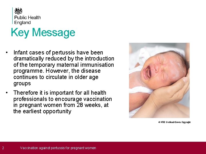 Key Message • Infant cases of pertussis have been dramatically reduced by the introduction