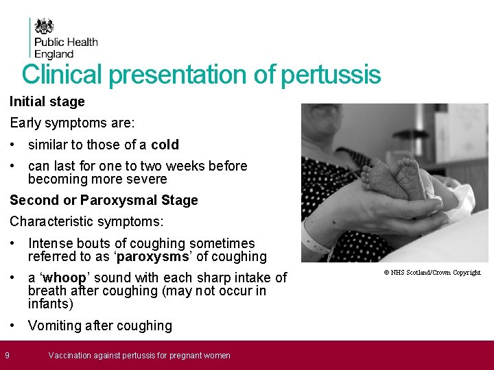 Clinical presentation of pertussis Initial stage Early symptoms are: • similar to those of