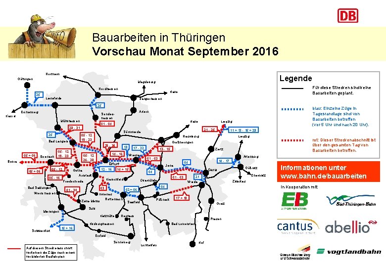 Bauarbeiten in Thüringen Vorschau Monat September 2016 Northeim Göttingen Legende Magdeburg Nordhausen 25. Für