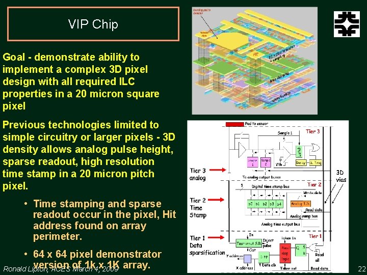 VIP Chip Goal - demonstrate ability to implement a complex 3 D pixel design