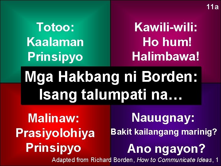 11 a Totoo: Kaalaman Prinsipyo Kawili-wili: Ho hum! Halimbawa! Mga Hakbang ni Borden: Isang