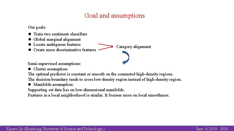 Goal and assumptions Our goals: l l Train two sentiment classifiers Global marginal alignment Goal and assumptions Our goals: l l Train two sentiment classifiers Global marginal alignment