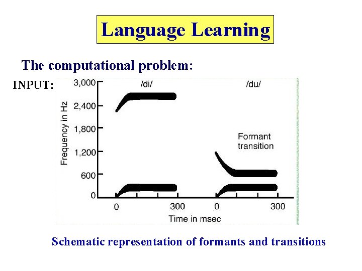 Language Learning The computational problem: INPUT: Schematic representation of formants and transitions 