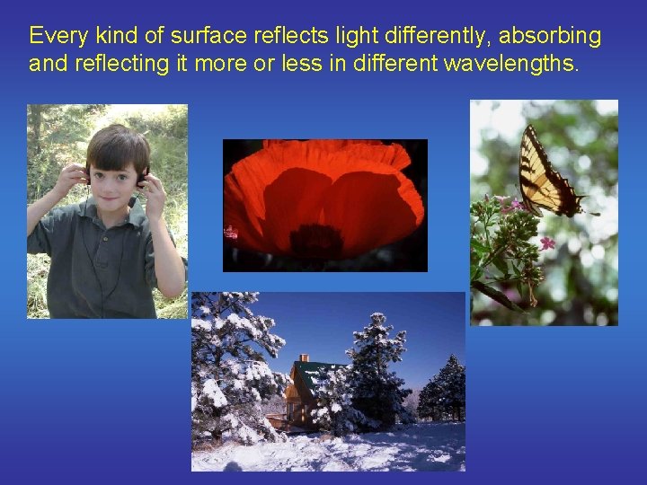 Every kind of surface reflects light differently, absorbing and reflecting it more or less