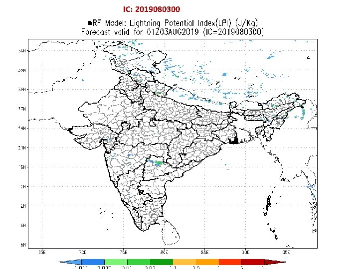 IC: 2019080300 Hourly evolution of IMD: WRF (3 km) Derived : Lightning Potential Index