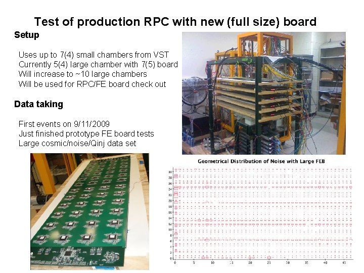 Test of production RPC with new (full size) board Setup Uses up to 7(4)