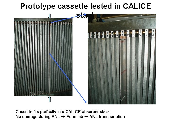 Prototype cassette tested in CALICE stack Cassette fits perfectly into CALICE absorber stack No