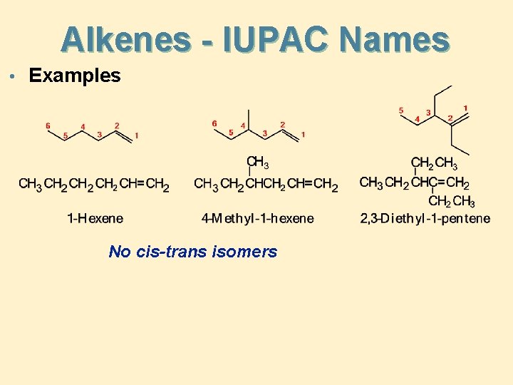 Alkenes - IUPAC Names • Examples No cis-trans isomers 