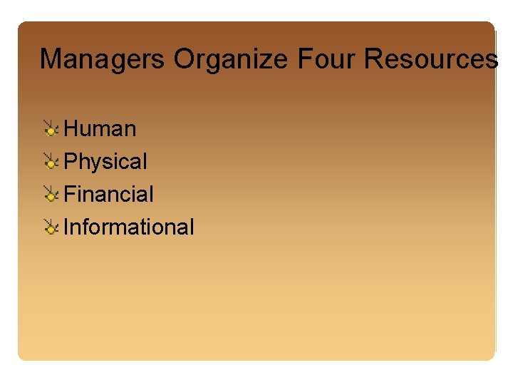 Managers Organize Four Resources Human Physical Financial Informational 