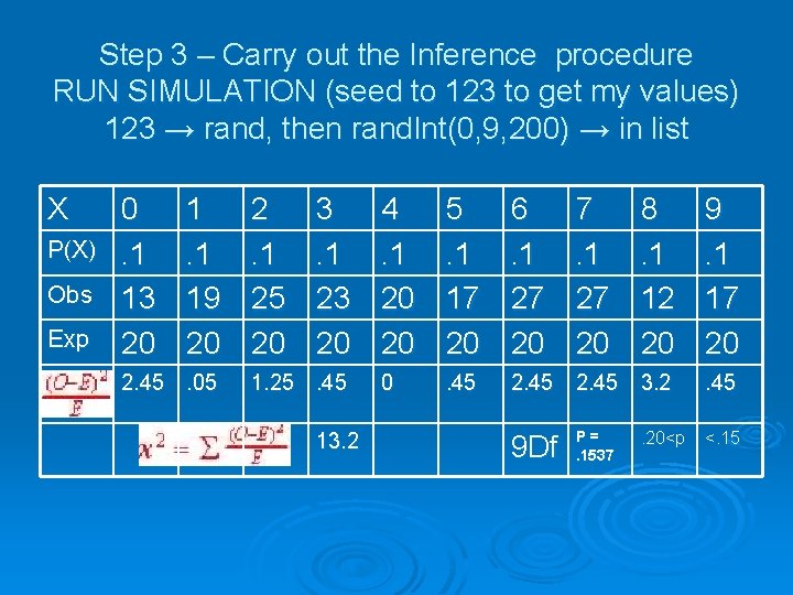 Step 3 – Carry out the Inference procedure RUN SIMULATION (seed to 123 to