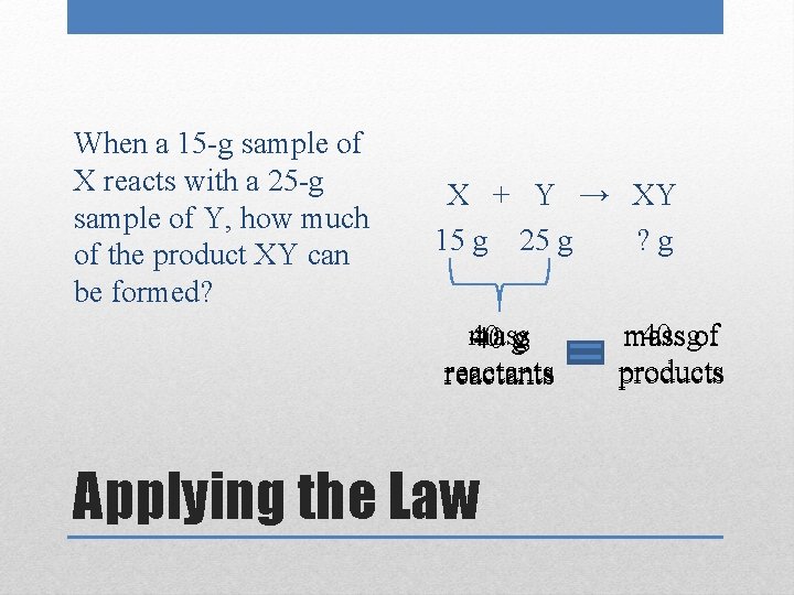 When a 15 -g sample of X reacts with a 25 -g sample of