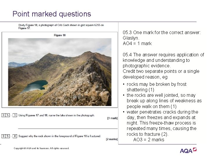 Point marked questions 05. 3 One mark for the correct answer: Glaslyn. AO 4 Point marked questions 05. 3 One mark for the correct answer: Glaslyn. AO 4