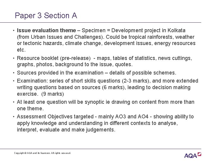 Paper 3 Section A • Issue evaluation theme – Specimen = Development project in