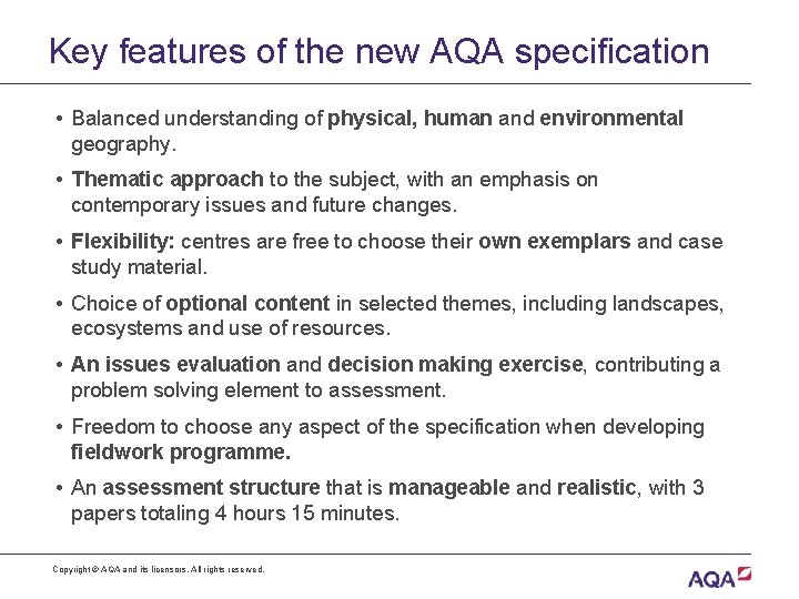 Key features of the new AQA specification • Balanced understanding of physical, human and Key features of the new AQA specification • Balanced understanding of physical, human and