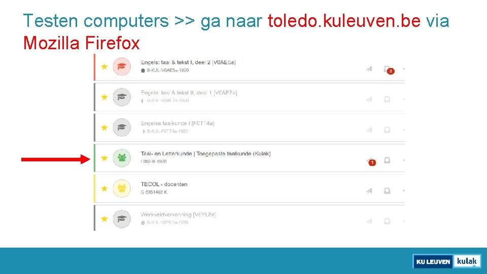 Testen computers >> ga naar toledo. kuleuven. be via Mozilla Firefox 