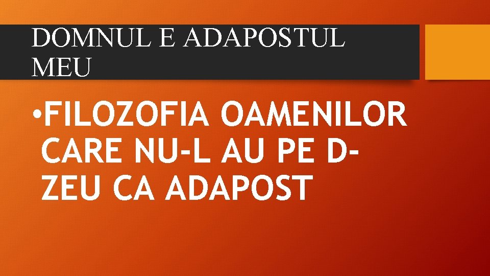 DOMNUL E ADAPOSTUL MEU • FILOZOFIA OAMENILOR CARE NU-L AU PE DZEU CA ADAPOST