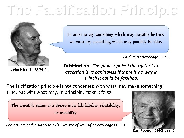 The Falsification Principle In order to say something which may possibly be true, we