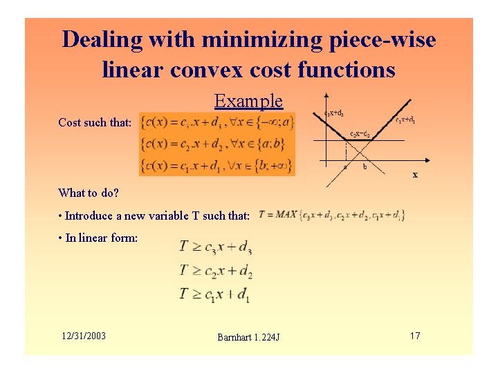 Dealing with minimizing piece-wise linear convex cost functions Example Cost such that: What to