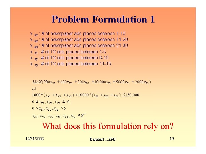 Problem Formulation 1 x N 1 : # of newspaper ads placed between 1