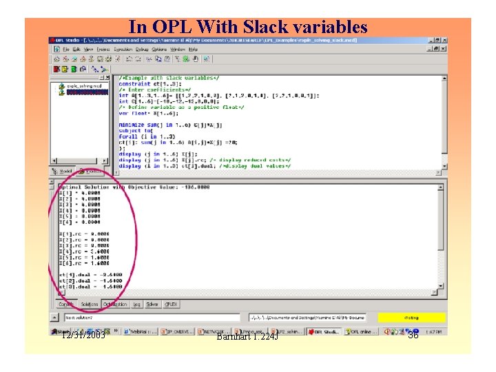 In OPL With Slack variables 12/31/2003 Barnhart 1. 224 J 36 