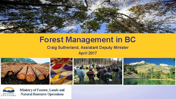 Forest Management in BC Craig Sutherland, Assistant Deputy Minister April 2017 Ministry of Forests,