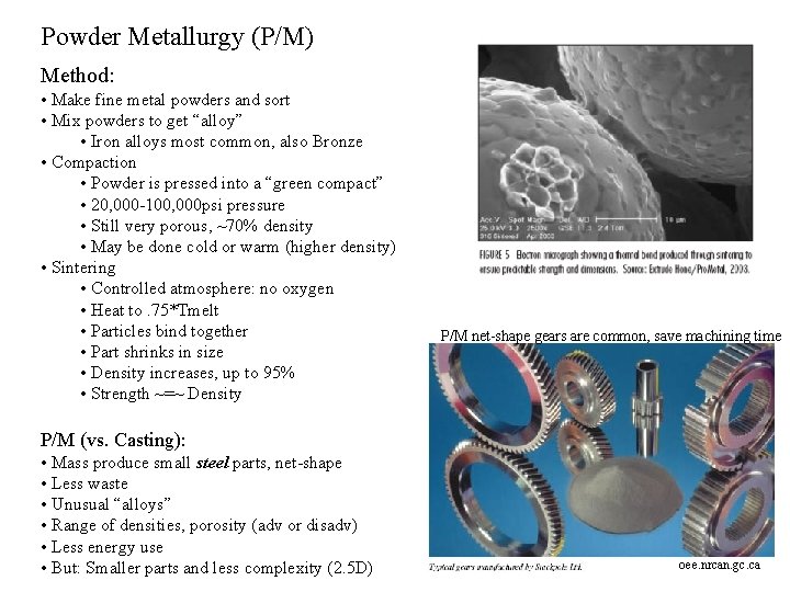 Powder Metallurgy (P/M) Method: • Make fine metal powders and sort • Mix powders