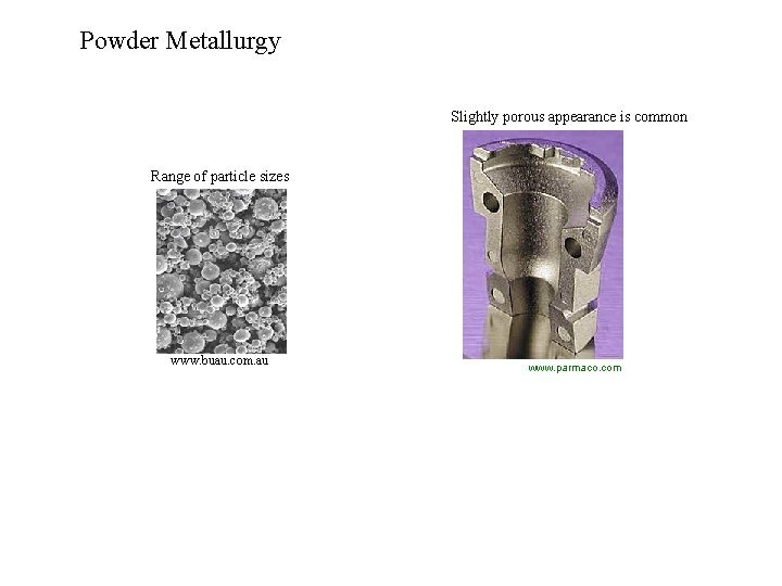 Powder Metallurgy Slightly porous appearance is common Range of particle sizes www. buau. com.