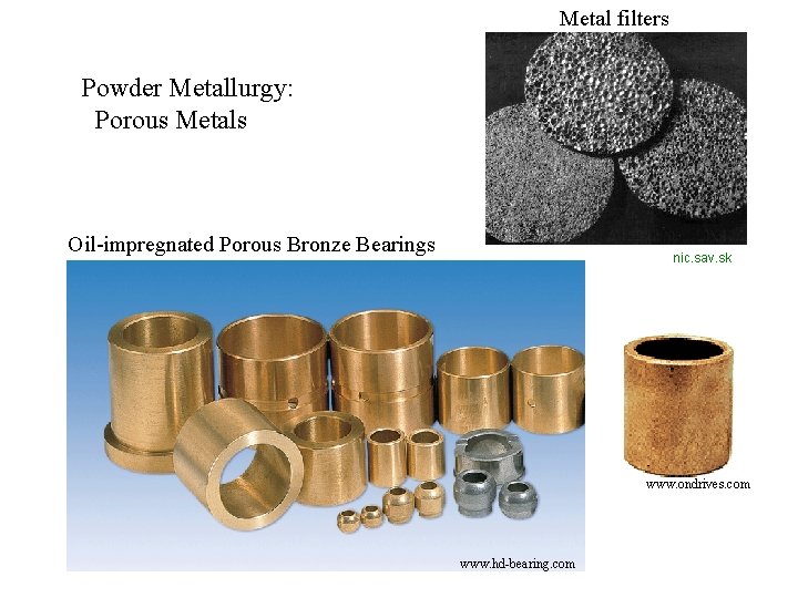 Metal filters Powder Metallurgy: Porous Metals Oil-impregnated Porous Bronze Bearings nic. sav. sk www.