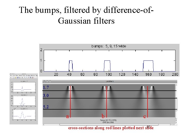The bumps, filtered by difference-of. Gaussian filters 1. 7 3. 0 5. 2 a