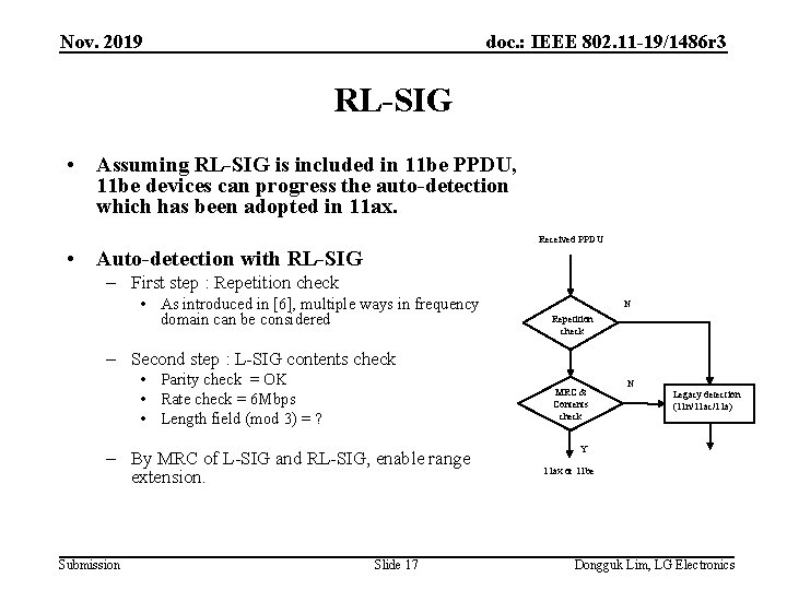 Nov. 2019 doc. : IEEE 802. 11 -19/1486 r 3 RL-SIG • Assuming RL-SIG