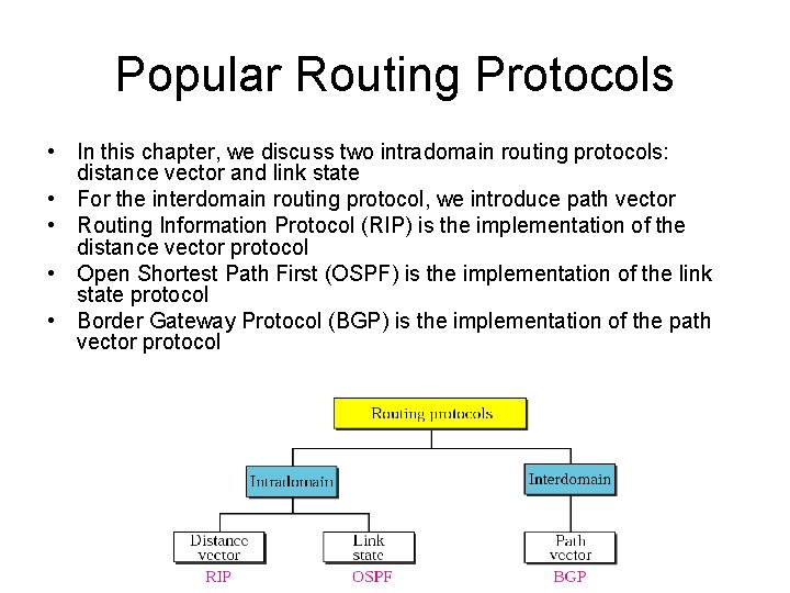 Popular Routing Protocols • In this chapter, we discuss two intradomain routing protocols: distance