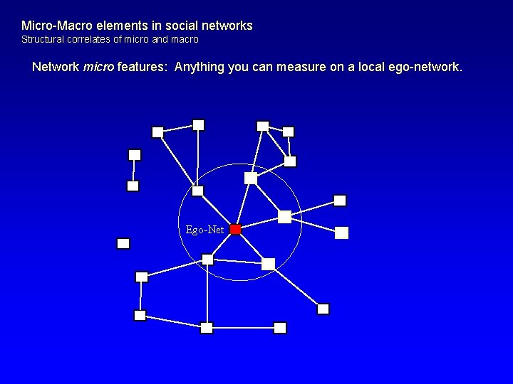 Micro-Macro elements in social networks Structural correlates of micro and macro Network micro features: