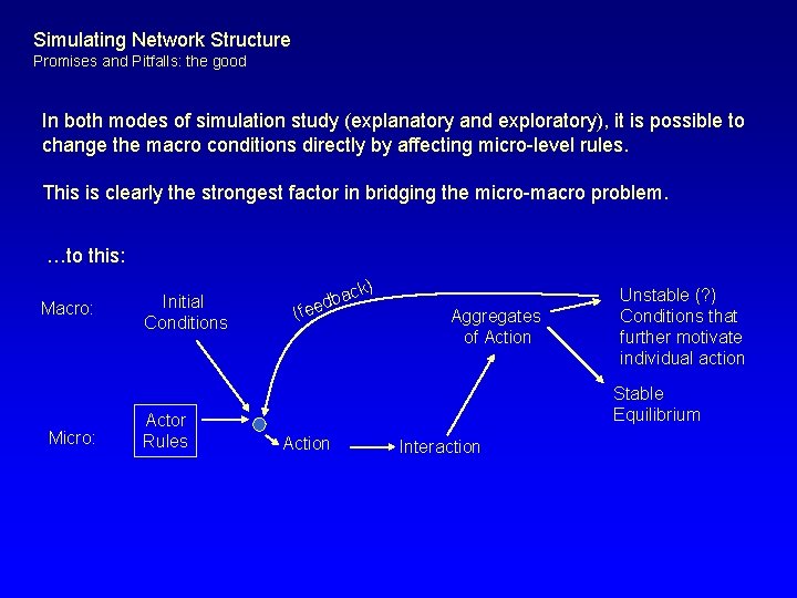 Simulating Network Structure Promises and Pitfalls: the good In both modes of simulation study