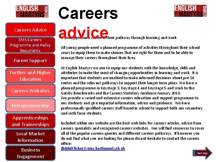 Careers Advice EMS Careers Programme and Policy Documents Parent Support Further and Higher Education