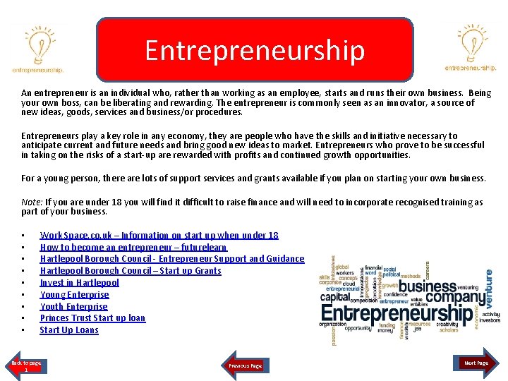Entrepreneurship An entrepreneur is an individual who, rather than working as an employee, starts