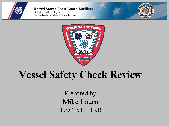 1. Vessel Safety Check Review Prepared by: Mike Lauro DSO-VE 11 NR 