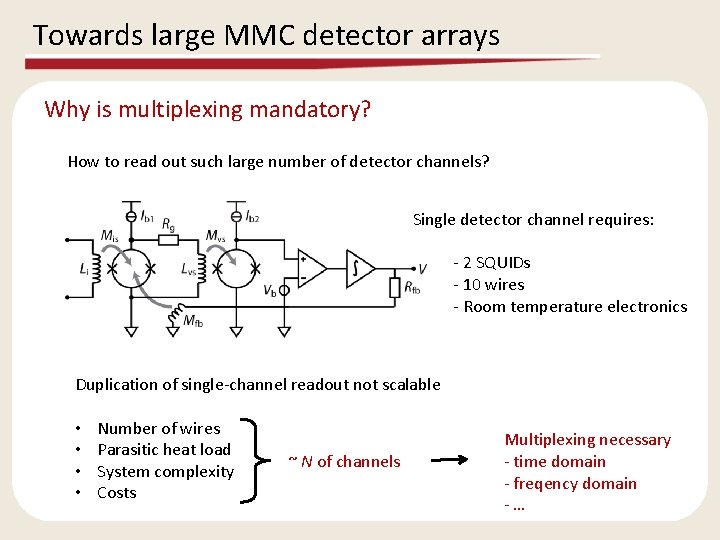 Towards large MMC detector arrays Why is multiplexing mandatory? How to read out such