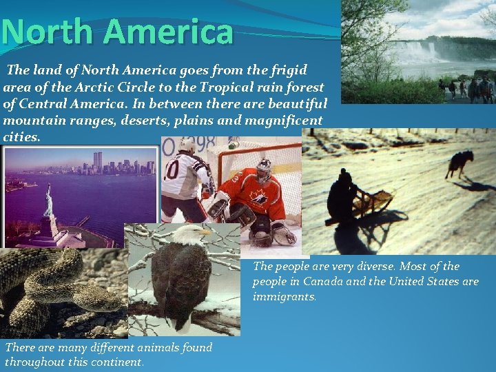 North America The land of North America goes from the frigid area of the