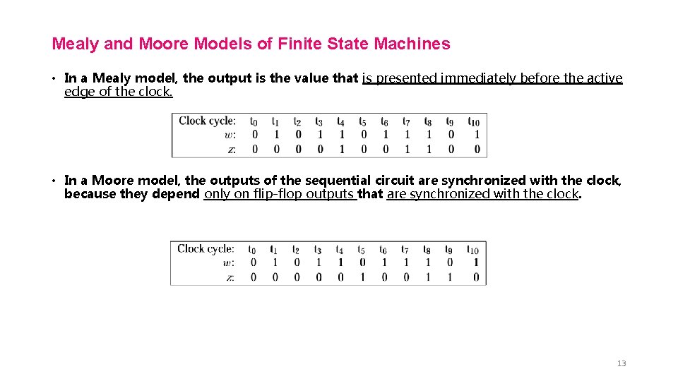 Mealy and Moore Models of Finite State Machines • In a Mealy model, the