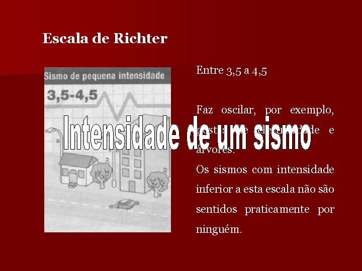 Escala de Richter Entre 3, 5 a 4, 5 Faz oscilar, por exemplo, postes