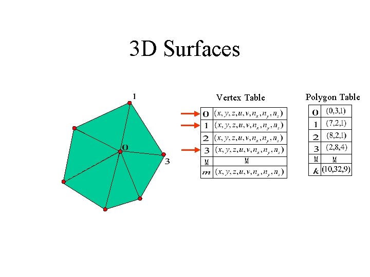 3 D Surfaces Vertex Table Polygon Table 