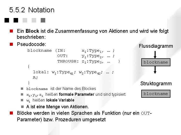 5. 5. 2 Notation n Ein Block ist die Zusammenfassung von Aktionen und wird