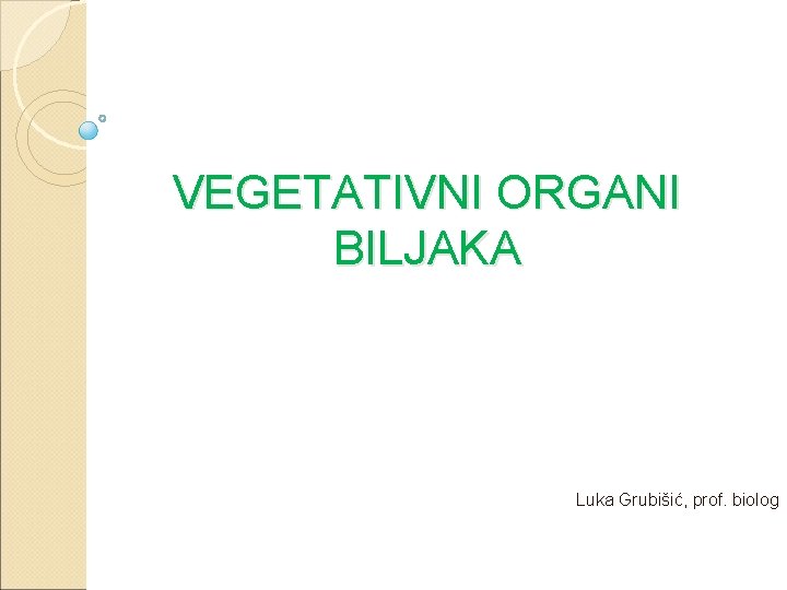 VEGETATIVNI ORGANI BILJAKA Luka Grubišić, prof. biolog 