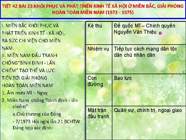 TIẾT 42 BÀI 23: KHÔI PHỤC VÀ PHÁT TRIỂN KINH TẾ XÃ HỘI Ở