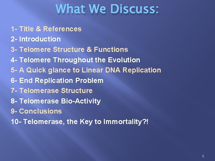 What We Discuss: 1 - Title & References 2 - Introduction 3 - Telomere