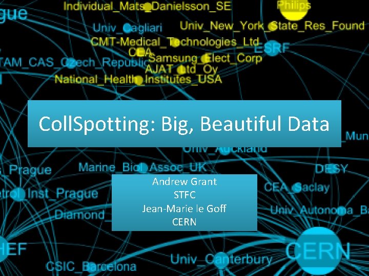 Coll. Spotting: Big, Beautiful Data Andrew Grant STFC Jean-Marie le Goff CERN 