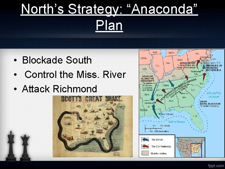 North’s Strategy: “Anaconda” Plan • Blockade South • Control the Miss. River • Attack